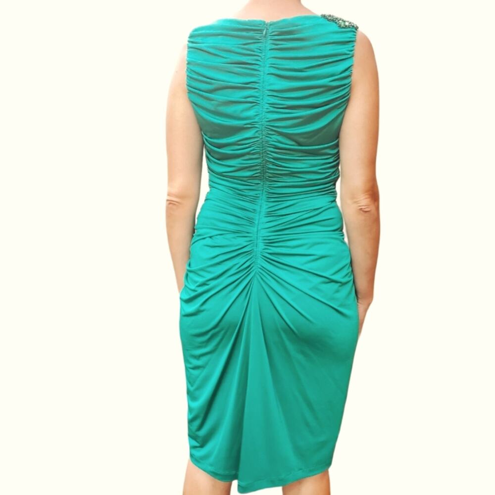 SALE! Tadashi Shoji; Bright Green, Gem Shoulder Cocktail/Formal Dress; Size M